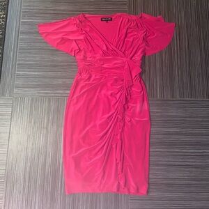 JONES NEW YORK Gorgeous Fuchsia Ruffle Wrap Midi Dress